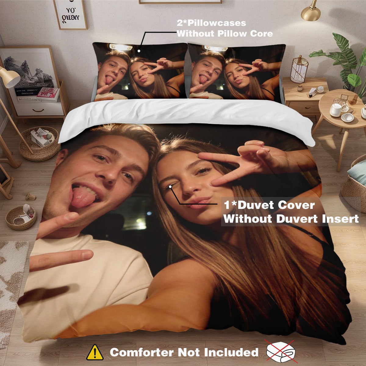 TEMU 3pcs Set (1 Duvet Cover   2 Pillowcases, Without Core) Personalized Custom Pattern Duvet Cover Set, Soft And Comfortable, Suitable For Bedrooms,