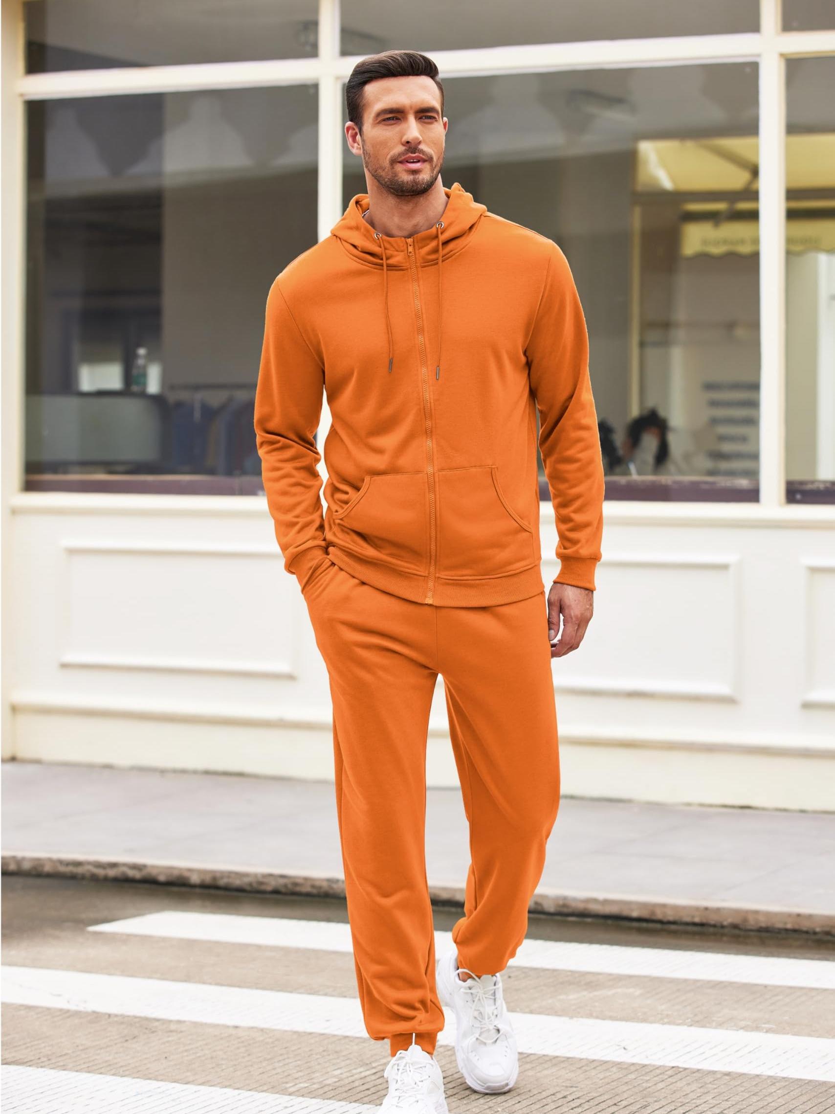 Sweatpants Orange Sweatsuit Mens Sweatsuits For Men 2pcs Tracksuit