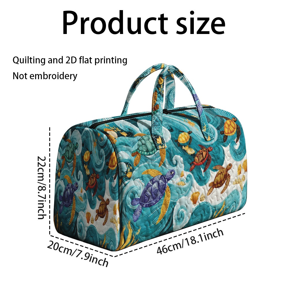 TEMU 2d Flat Printing 1pc Women's Sea Turtles And Waves Print Polyester Tote Bag, Quilted Shoulder Purse For Daily Commutes And Shopping