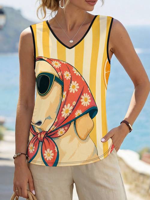 bandana fashion glasses womens v neck vest