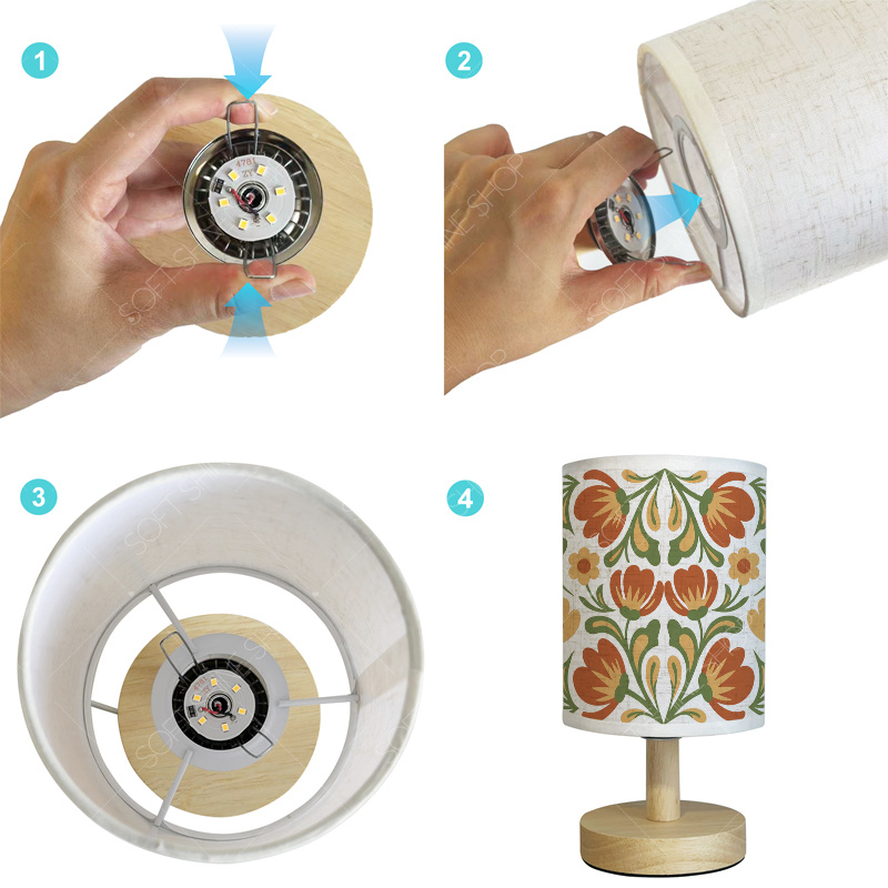 Fabric Shade USB-Powered Print Table Lamp, Cozy Light