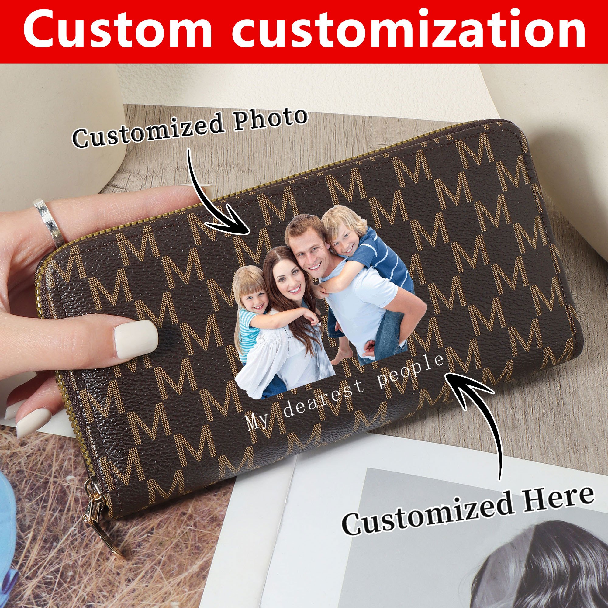 TEMU 1pc Custom Customization Long Wallet, Minimalist Letter Printed Ultra-thin Long Wallet, Can Hold Mobile Phone Zippers With Multiple Card Slots,