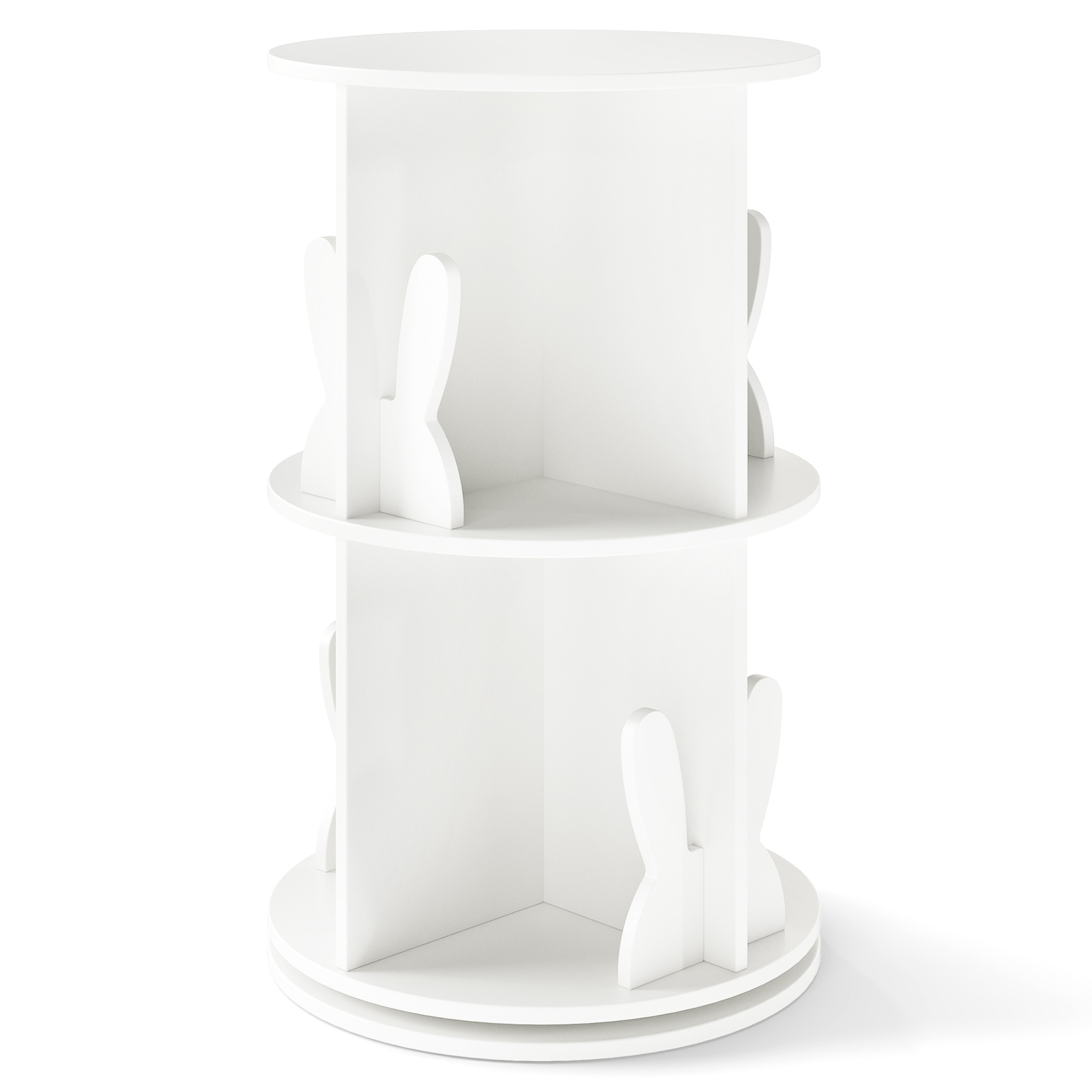 Image of Kids Rotating Bookshelf, 2 Tier Freestanding 360° Revolving Display Storage Rack W/bunny Baffles, Round Spinning Corner Bookcase For Small Space, Kids Bedroom, Playroom, Living Room