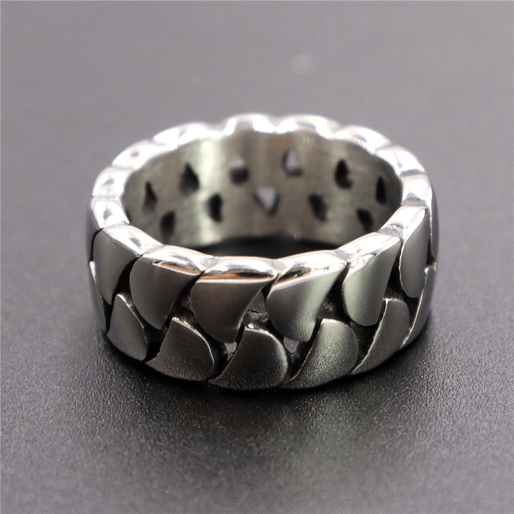 Image of Vintage Silvery 304l Stainless Steel Woven Pattern Band Ring, Unisex Trendy Fashion , Minimalist Accessory