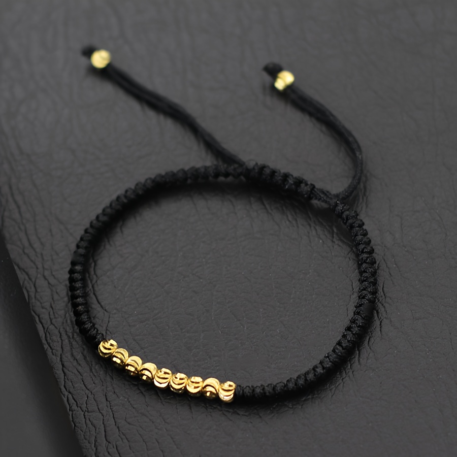 TEMU Pulsera de cuerda /negra tejida a , minimalista, con cuentas roscadas doradas, 1 pieza — Pulsera unisex ajustable — Diseño simple, adecuada para