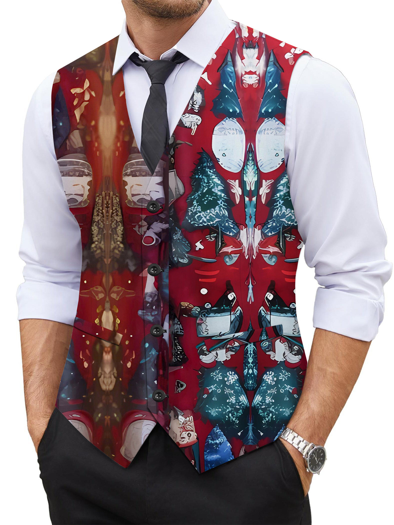 men's festive christmas vest with snow waistcoat and bowtie