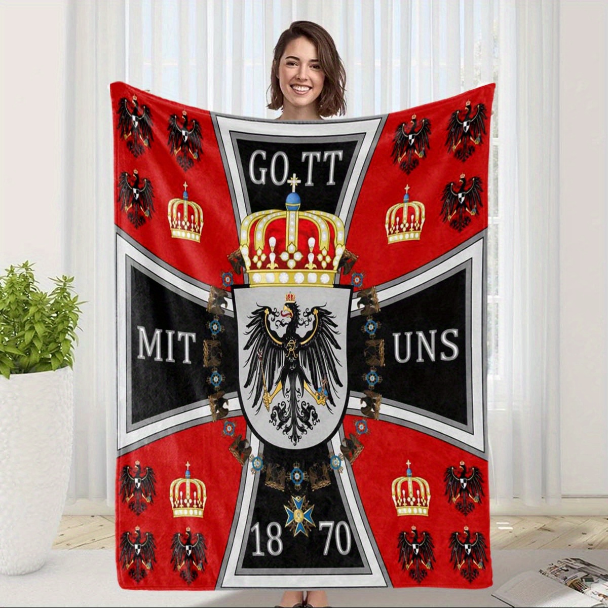 

Imperial Germany Emblem Themed Flannel Blanket, Vibrant Knitted Throw With Iconic Figures & , Sofa, Bed, Camping & Travel, Comfortable Multi- Gift, 100% Polyester, 250-300gsm, Contemporary Style