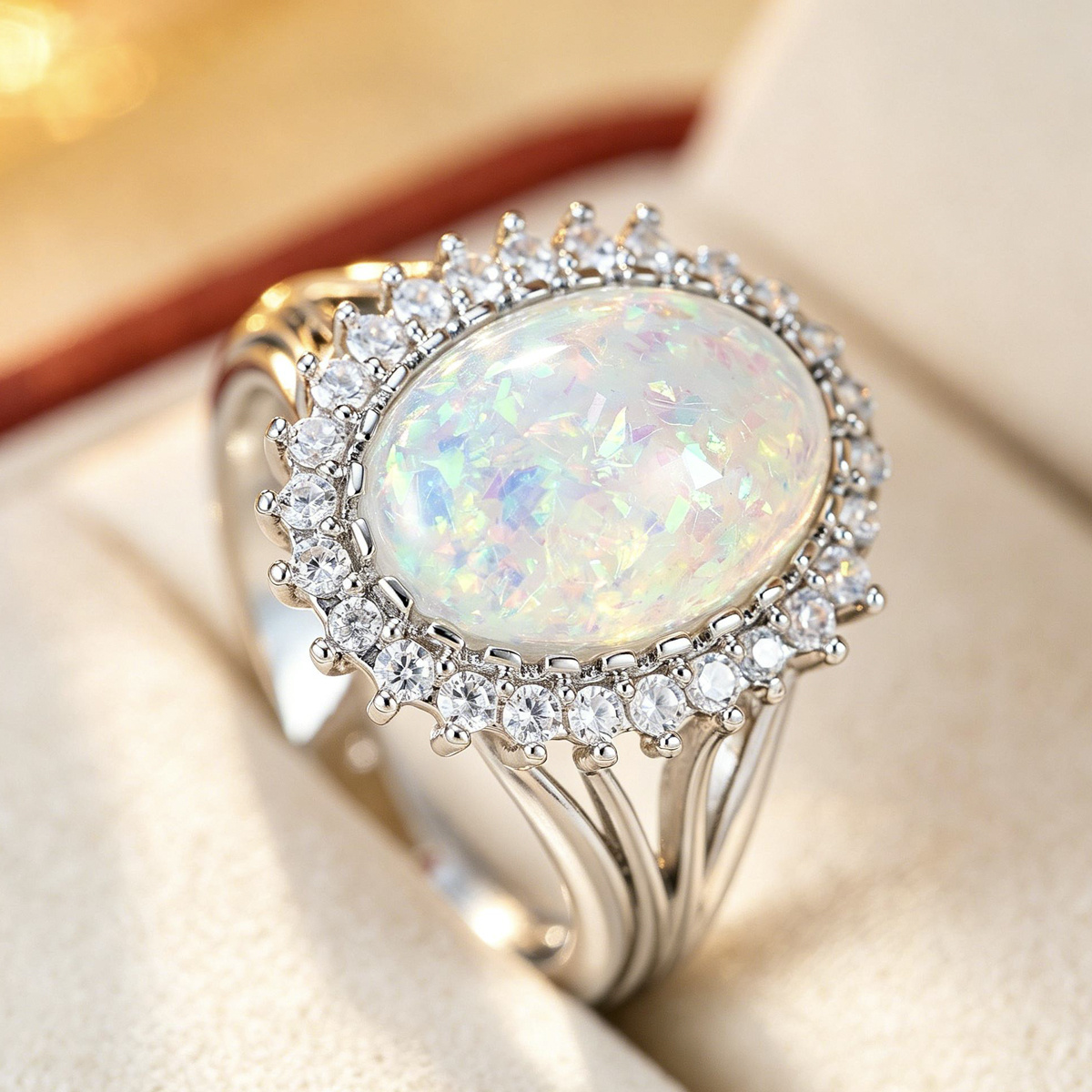 Women's Oval-Look Statement Ring, Halo-Set Cubic Zirconia