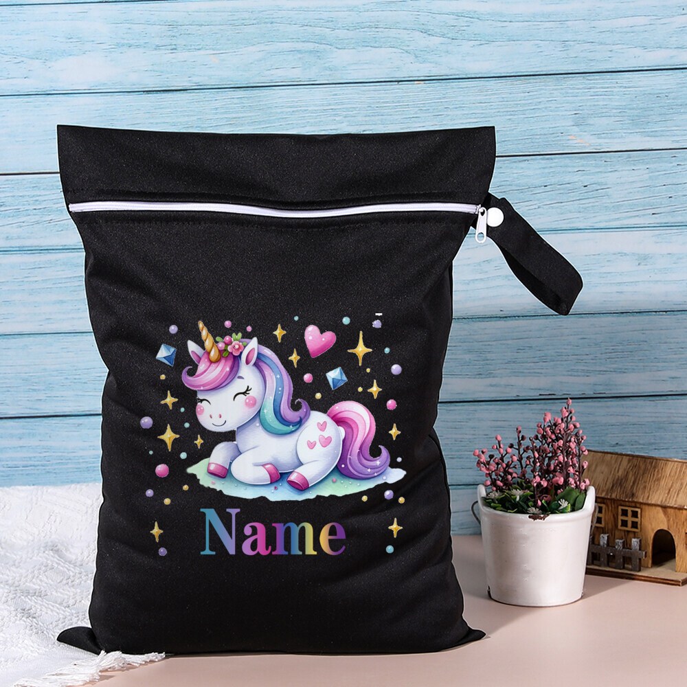 Image of Custom Unicorn Diaper Bag With Name For Storing Wet And Dry Items, Clothes, Shoes, Travel Organization, And Swimwear