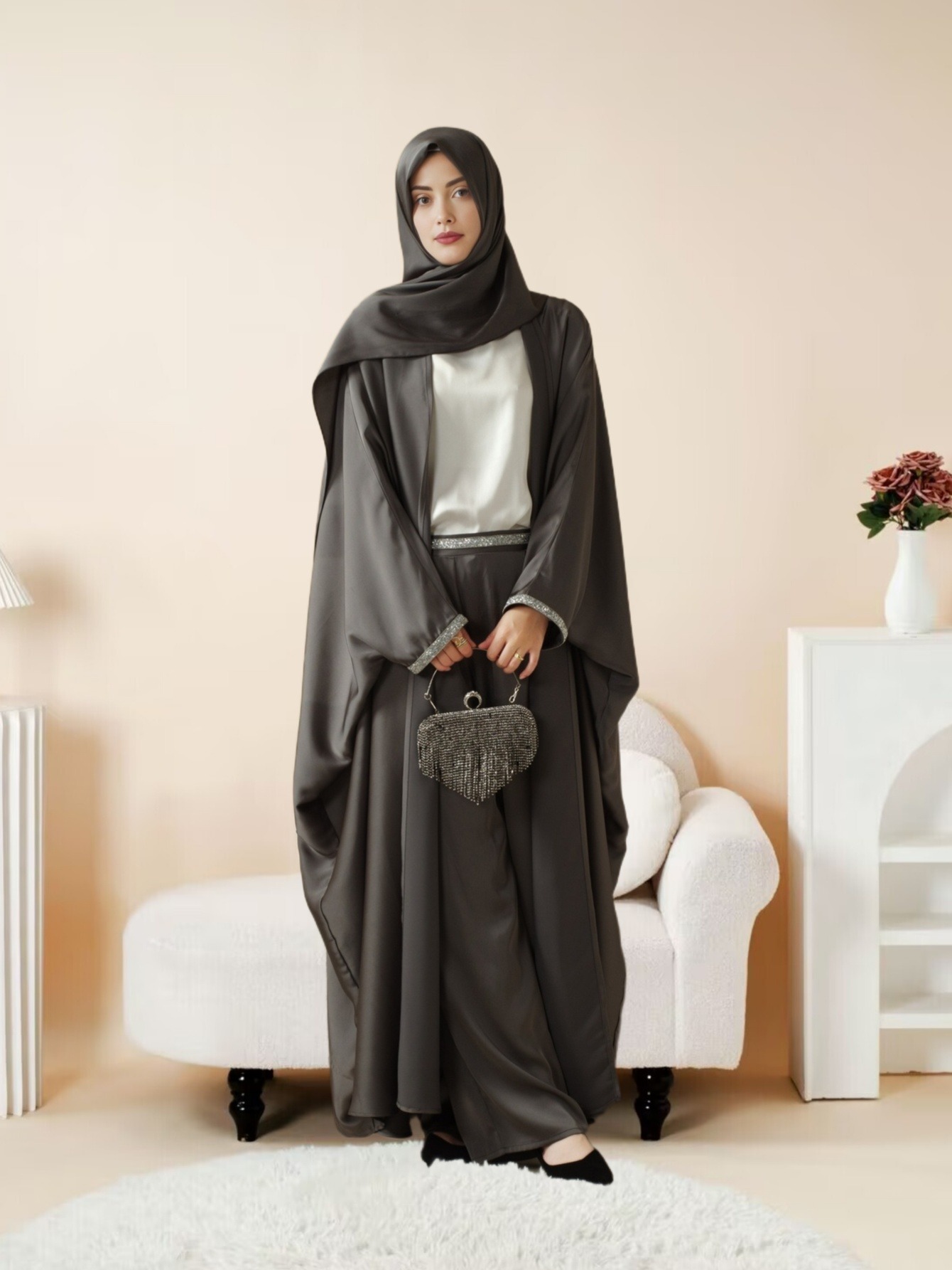 chinese dress ladies Black Oversized Long sleeve shirt dress – Azeez main image 1