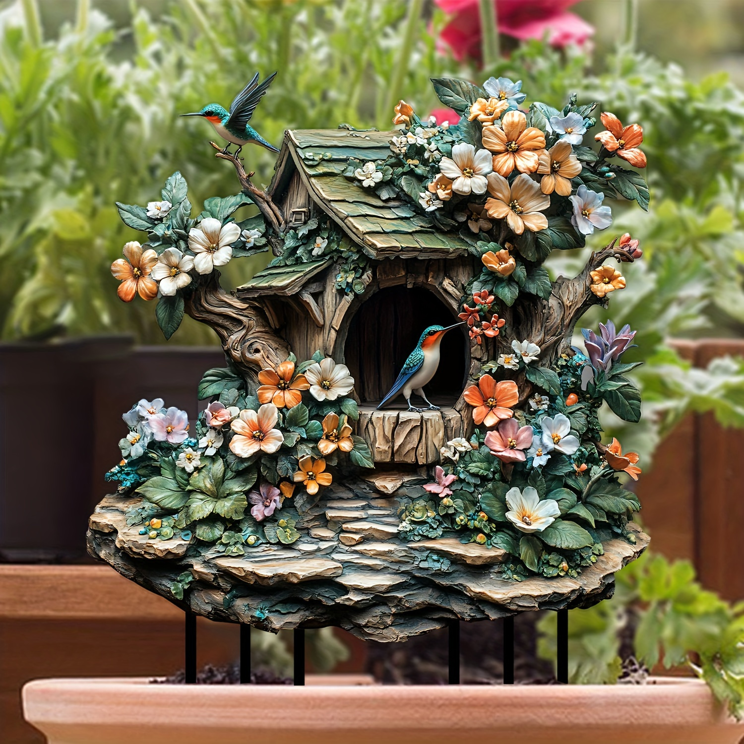 

A Bird On The Garden Sign With Bird House Statue-decorative Acrylic Garden Sign For Yard, Terrace And Party Decoration-waterproof Outdoor Bonsai Decoration-perfect Housewarming Gift (1 Set)