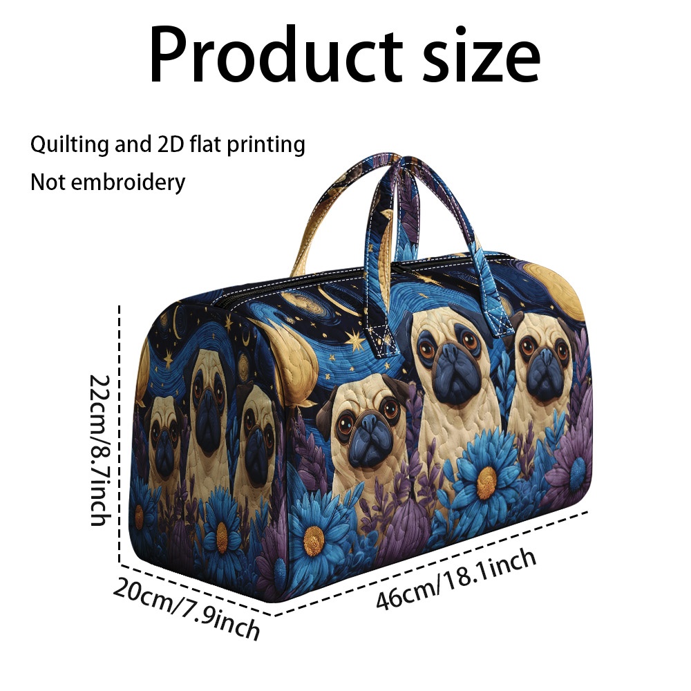 TEMU 1pc Ridesay Women' Quilted Tote Bag Suitable For Daily Commutes & Trips, Spacious Quilted Shoulder Purse With Pug Print, Quilted Handbag For Pug
