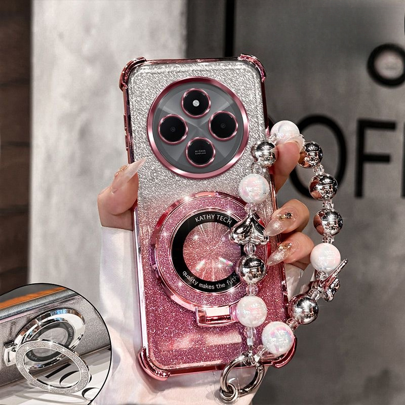 E-shop Handyhülle: Redmi 14C 4G Armband Ring Stoßfeste Hülle für Xiaomi Redmi 14C 4G Glitzer Ständer Halterung Cover