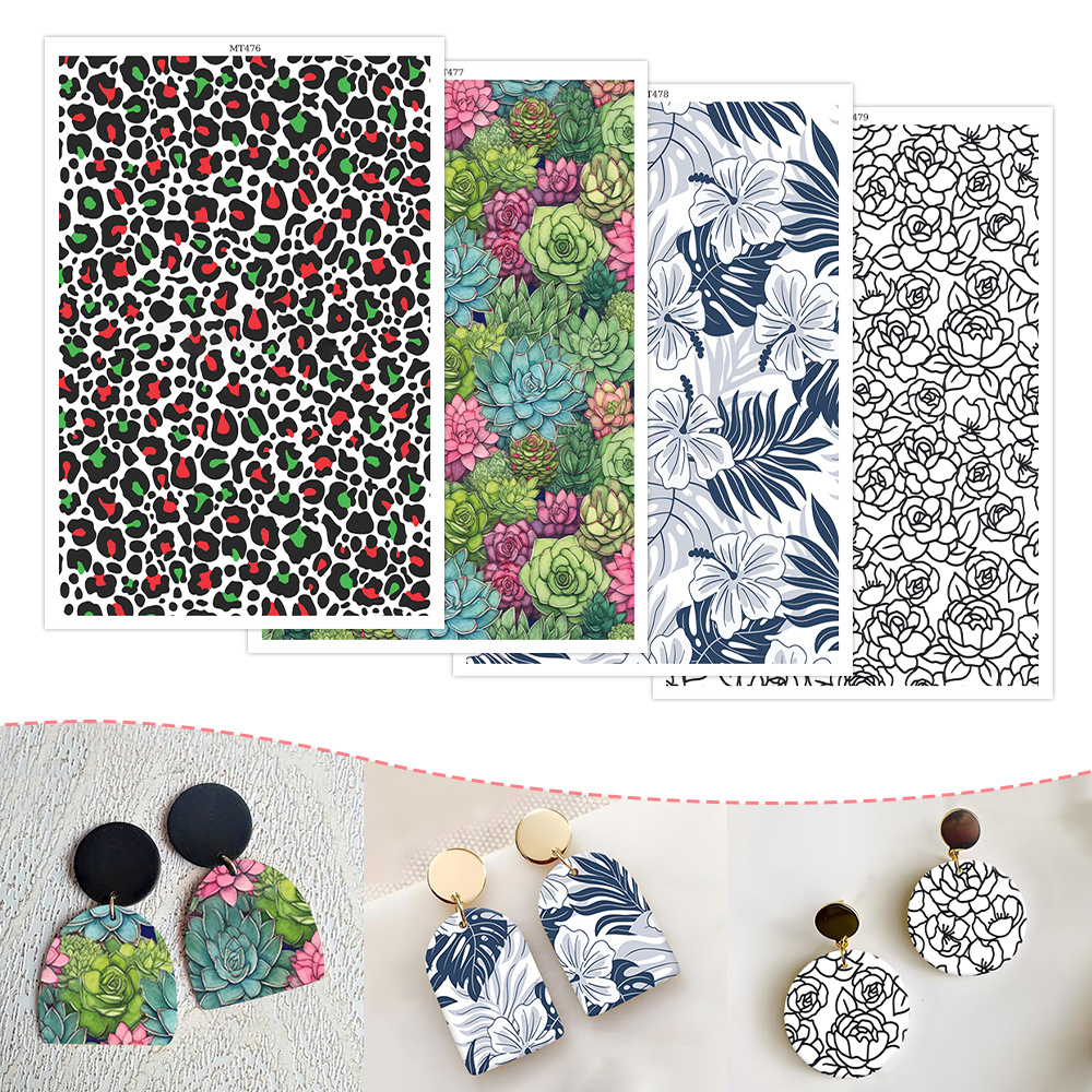 

Leopard & Cactus Print Water Transfer Paper, 4 - Diy Craft Supplies For Handmade Soft Ceramic Earrings By Suphike