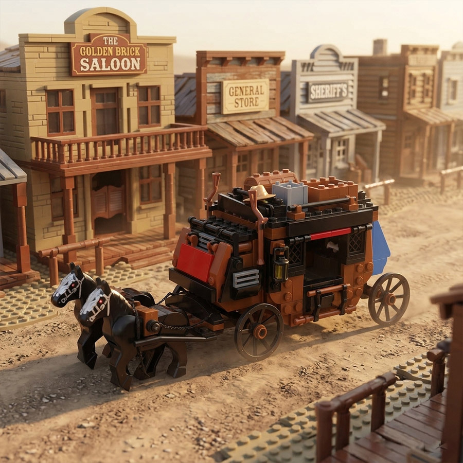 Western Cowboy Carriage Building Blocks Model