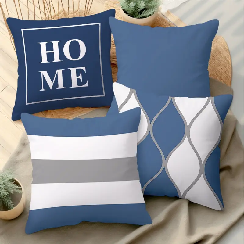 4pcs navy blue geometric stripe print pink polyester cushion cover sofa pillowcase without insert double sided print 14x14 16x16 18x18 20x20inch Product details 4