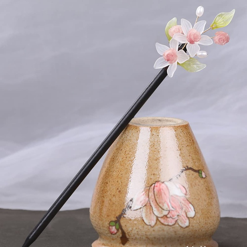 2pcs handmade chinese style hair sticks with floral tassels 8 26 retro elegant hairpins for womens long hair wedding everyday hair accessories non slip durable wood plastic pink white flower decor with green leaves gift box included Product details 3