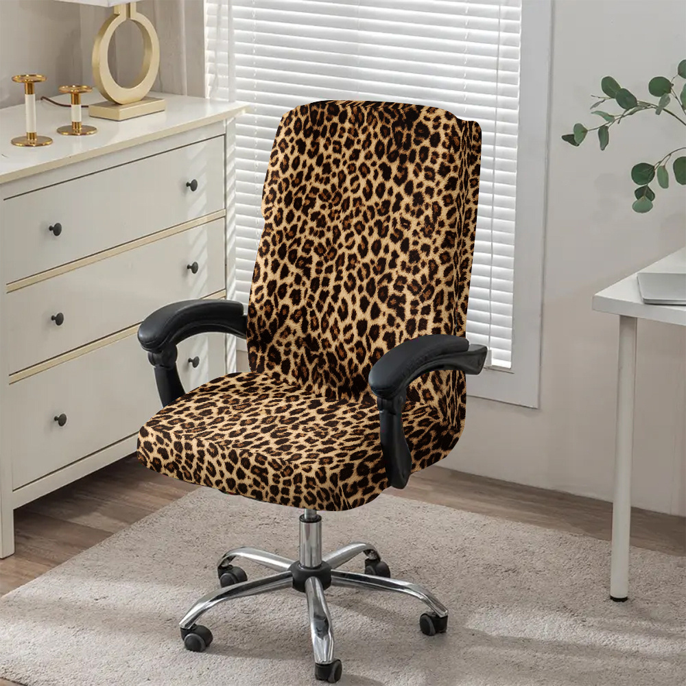 TEMU 1pc Classic Leopard Print Office Chair Cover, Fabric With Elastic Detachable And Machine Washable Chair Cover. Suitable For Office, Bedroom And