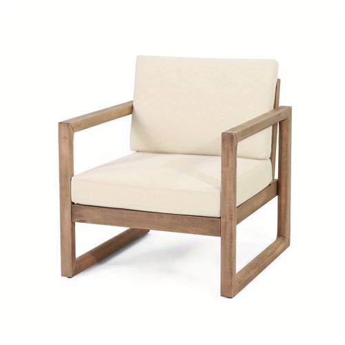 set of 2 outdoor acacia wood patio club chair wood patio furniture waterproof thick cushion deep seating for porch garden backyard balcony brown wash and beige cushion