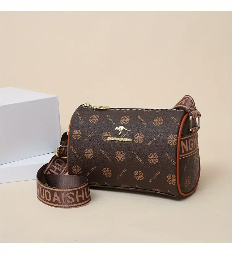 stylish dark brown floral print crossbody bag for women large capacity vintage inspired shoulder handbag with zip closure casual and commuting commuting handbag stylish womens accessory bag details 8