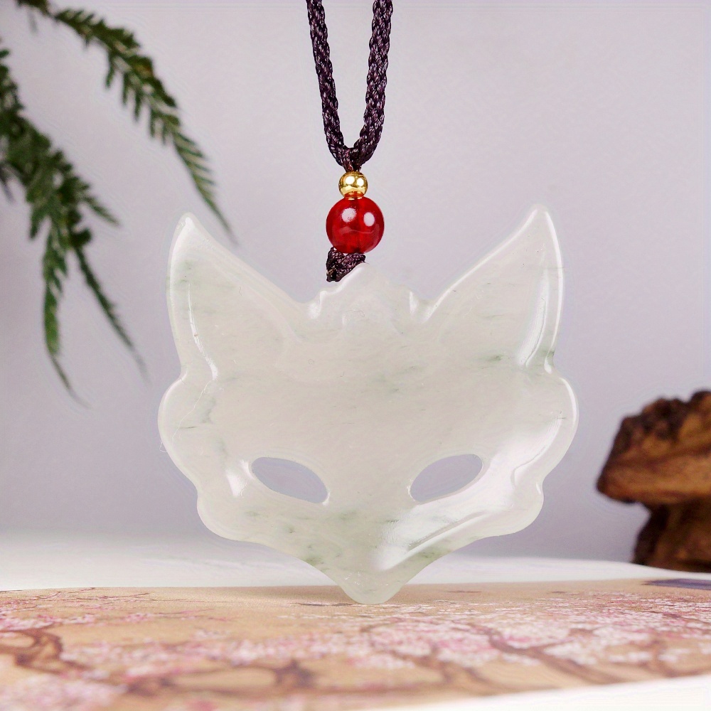Natural Stone Fox Mask Pendant Necklace, Exquisite Gift