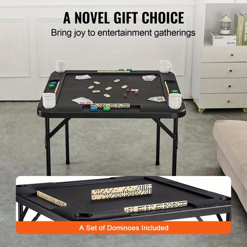 VEVOR Mahjong Table - 4 Player Folding Card Table with 4 Cup Holders & Chip Trays - Black - For Mahjong Enthusiasts & Game Nights - Perfect Gift for Family & Friends
