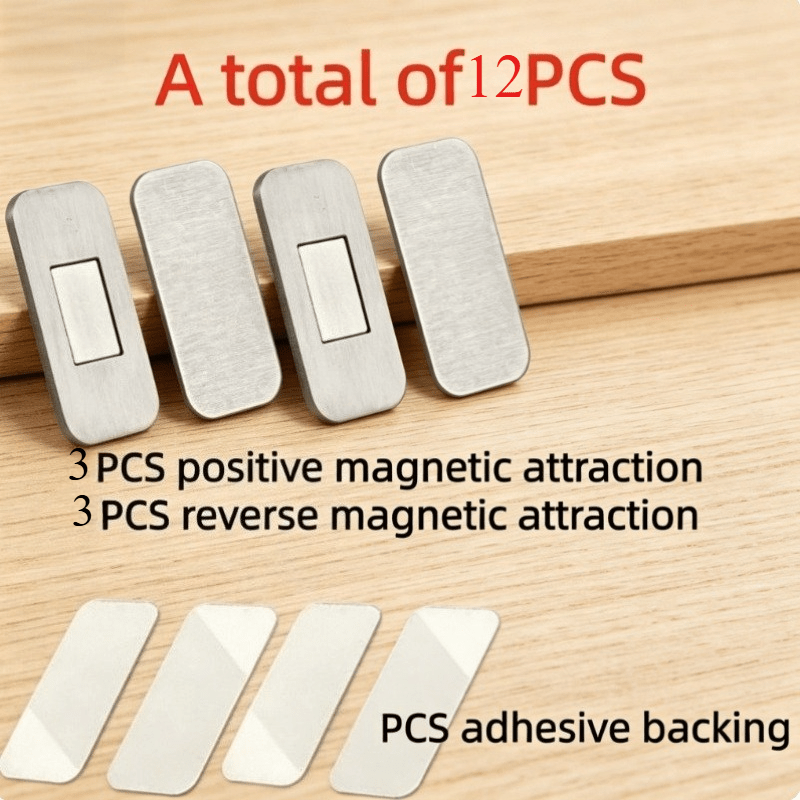 Image of 12pcs (6pcs Magnetic And 6pcs Self-adhesive) Ultra-thin Cabinet Door Magnets, No-drill For Kitchen Cabinets, Closets, And Drawers, Strong And Stable Installation With Double-sided Tape