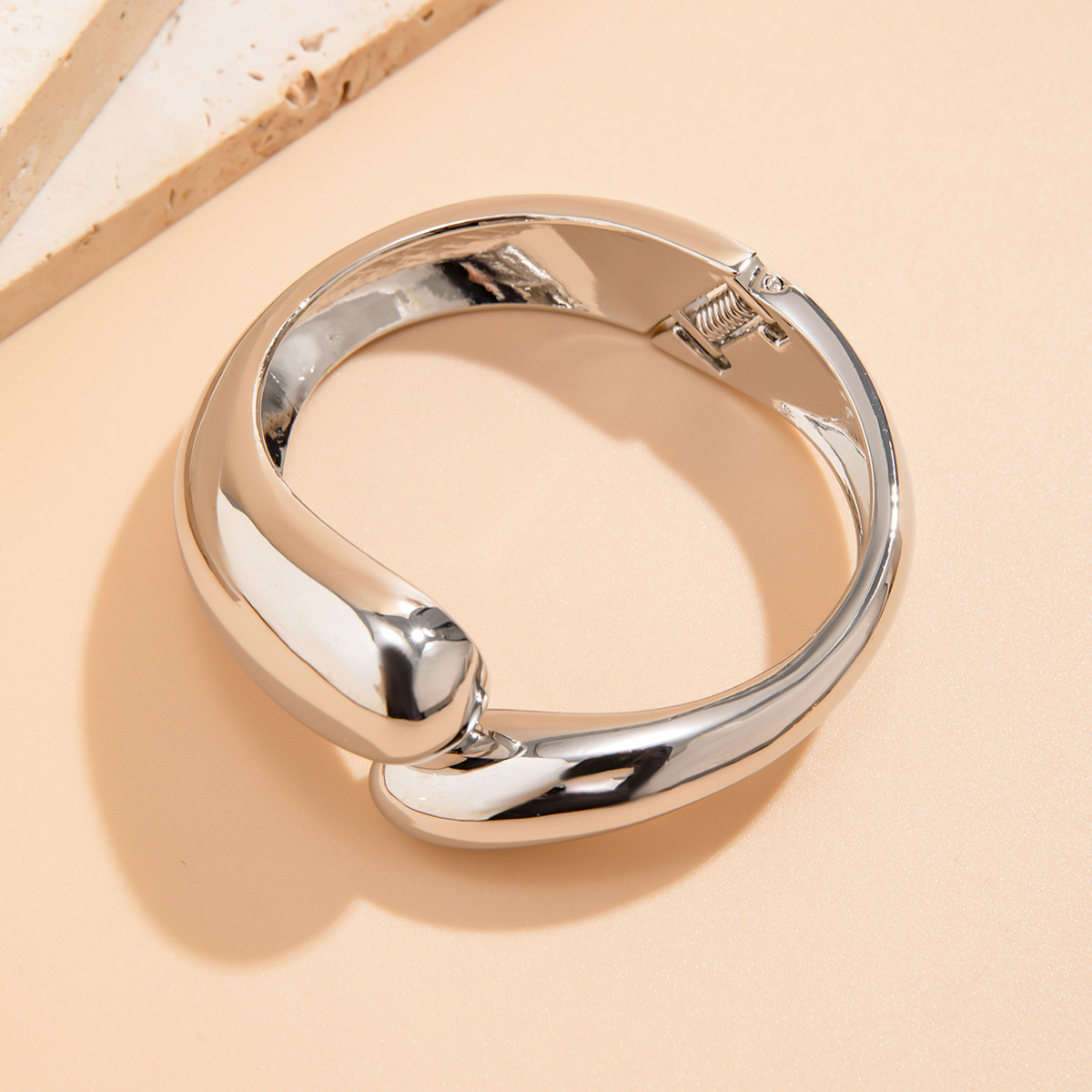 Smooth Glossy Open Cuff Bracelet for Women, Golden Tone