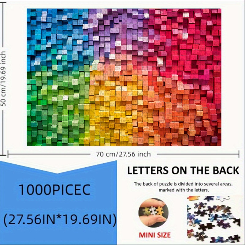 TEMU 500 & 1000 brikker Voksne puslespill - Fargerike Lego-stil kuber, laserskåret ripesikre papir, utfordrende hjernevrider for romlig tenkning og