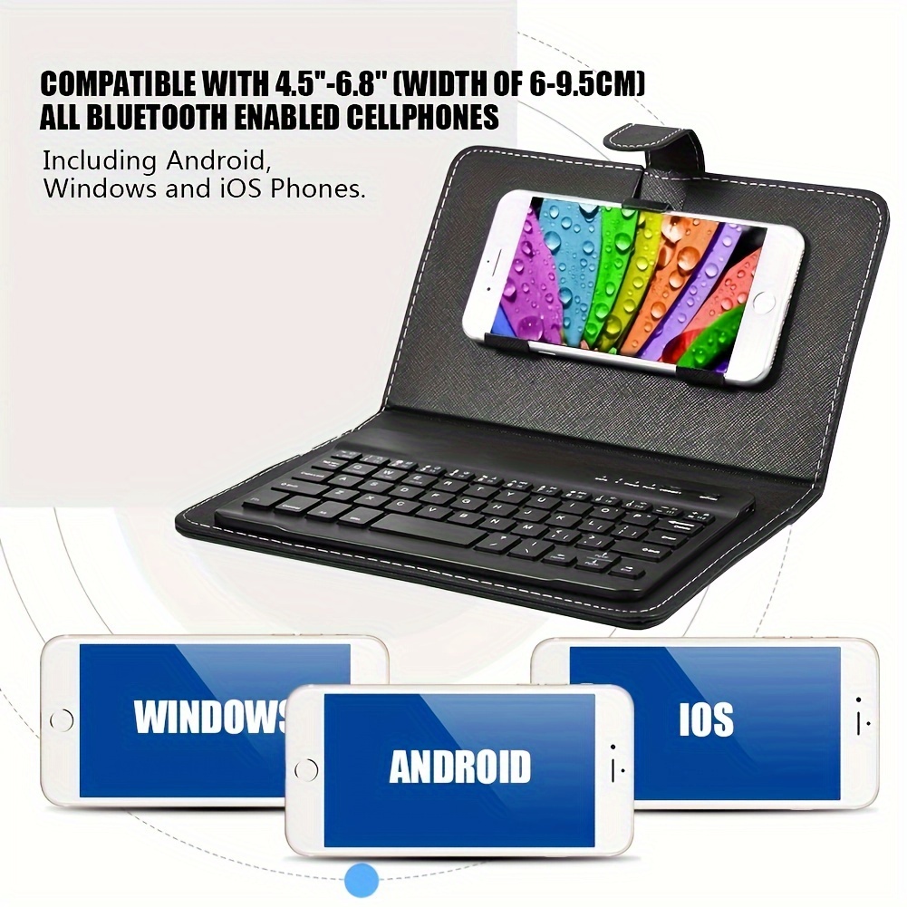 Compact Wireless Keyboard - Full Size, Collapsible, Black Faux Leather, Suitable for Mobile Phones, Tablets, And Laptops, Optional With/Without Stylus Pen