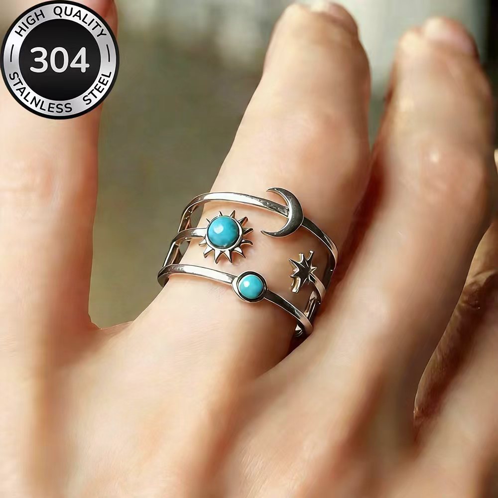 TEMU Anillo abierto dorado de acero inoxidable de calidad para mujer, hipoalergénico, resistente a la decoloración, y versátil, fácil y elegante,