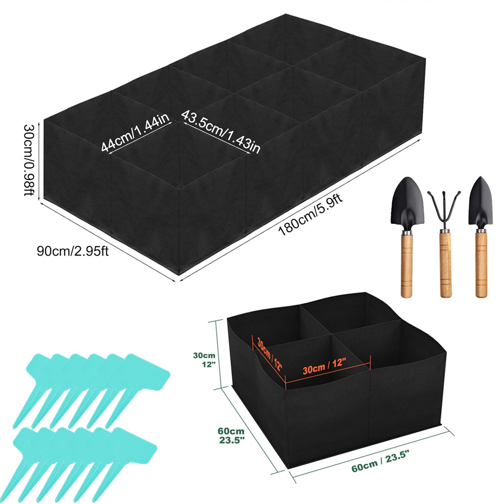 E-shop 25-teiliges Set großer Anzuchttaschen für den Garten, 2 Stück extra große Hochbeete aus Stoff mit 8/4 Gittern, mit 23 Stück wiederverwendbaren