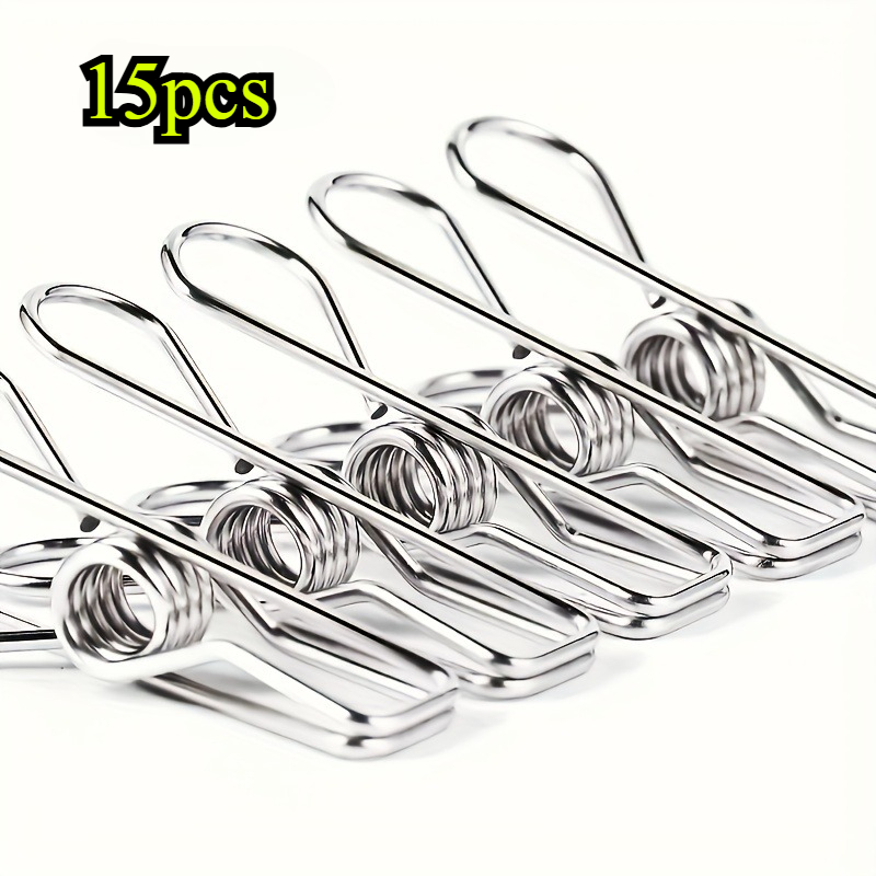 TEMU 15/30pcs 1.7 Inch Premium Stainless Steel Clothes Pegs | Rustproof Heavy-duty Metal Clips With Safe Spring, Ideal For Laundry, Kitchen, Travel,