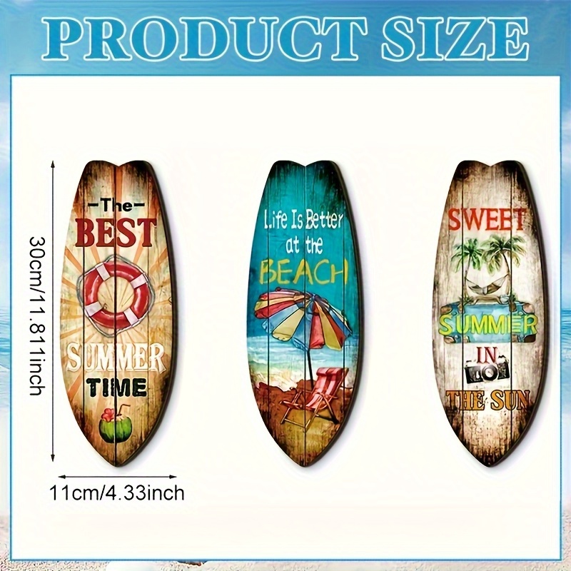 E-shop Sommer-Surf-Thema Holz-Hängedekoration Set – Hawaiianischer Ozean-Stil Vintage Holzschild 3-teiliges Set, Bar-Wanddekoration, Wohnwanddekor,