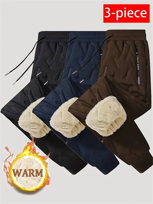 item picture 3pcs mens wear out thickened jacket for autumn and casual pants winter snowy ground cold and windproof warm ankle pants