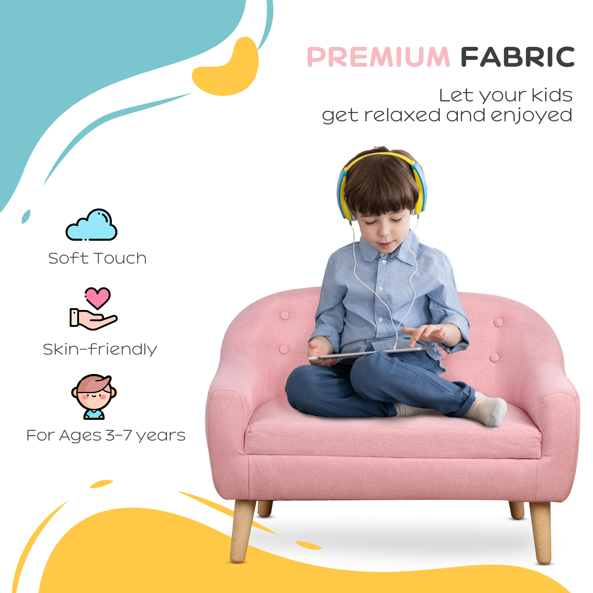 Qaba 2-Seat Kids Sofa, Toddler Sofa Couch, Sofa Chair for Ages 3-7, Pink