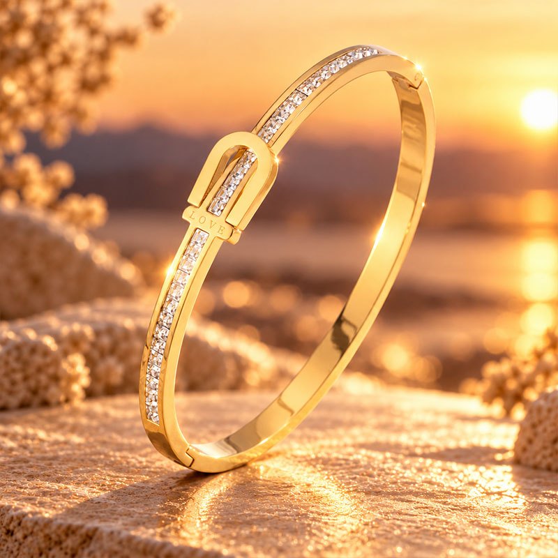 2pcs Premium Stainless Steel Horseshoe Bracelet and Ring Set