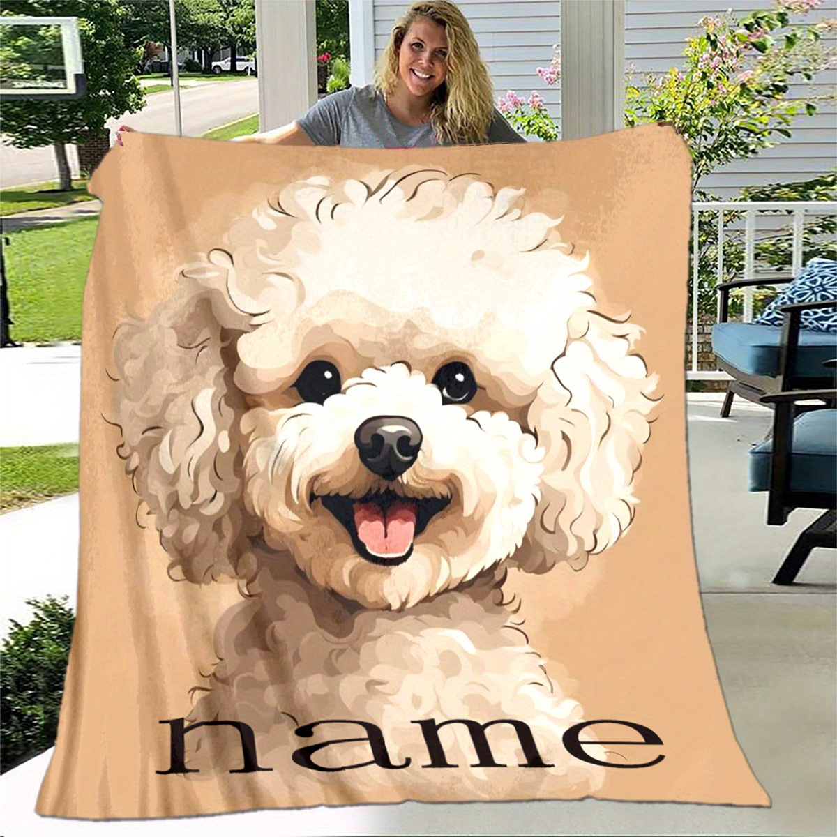 

Customizable Poodle Design Flannel Throw Blanket - Lightweight, Cozy, Tear-resistant, For Bed & Couch, Personalized Name Option, Personalized Blanket