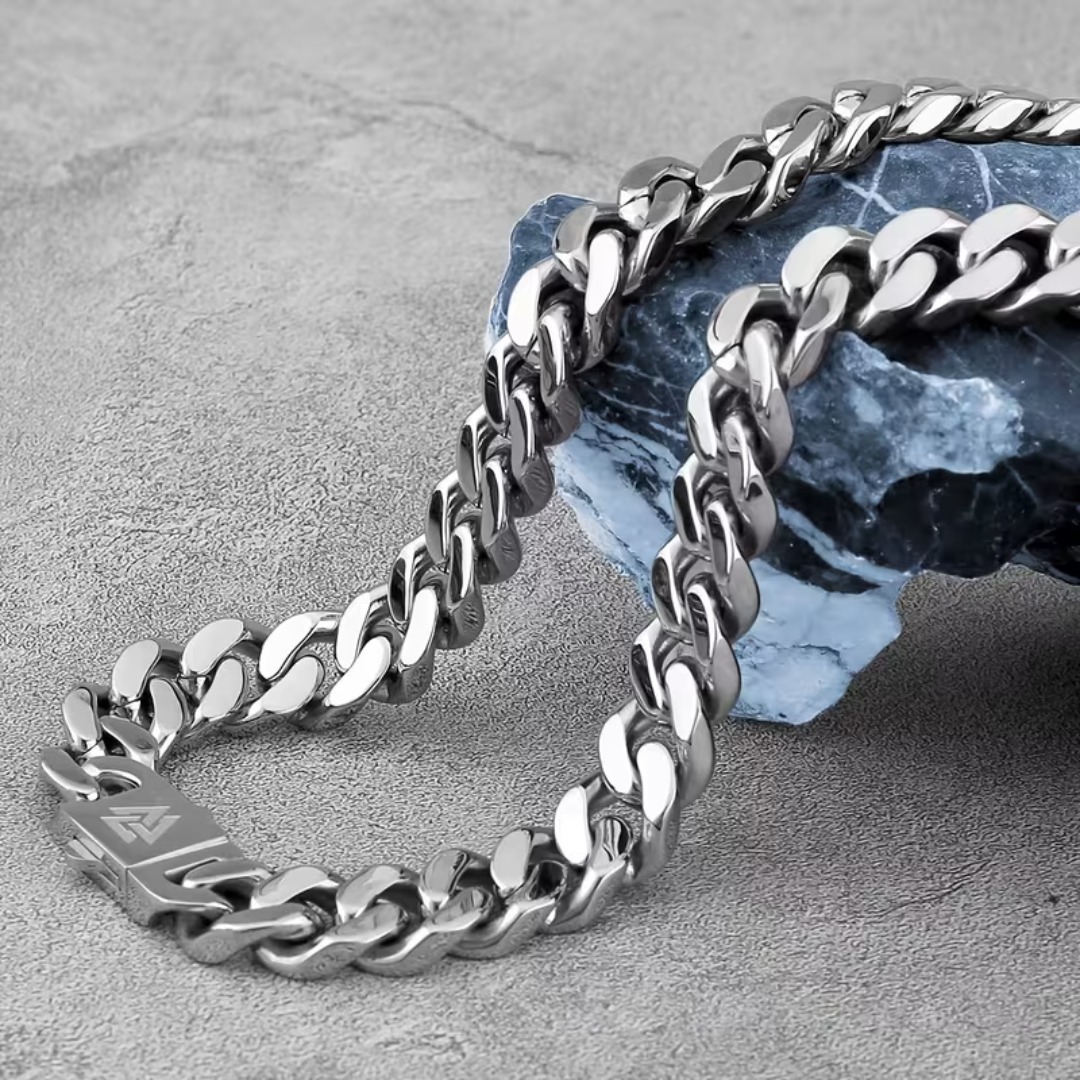 Men's Viking Odin Cuban Chain Necklace, Stainless Steel