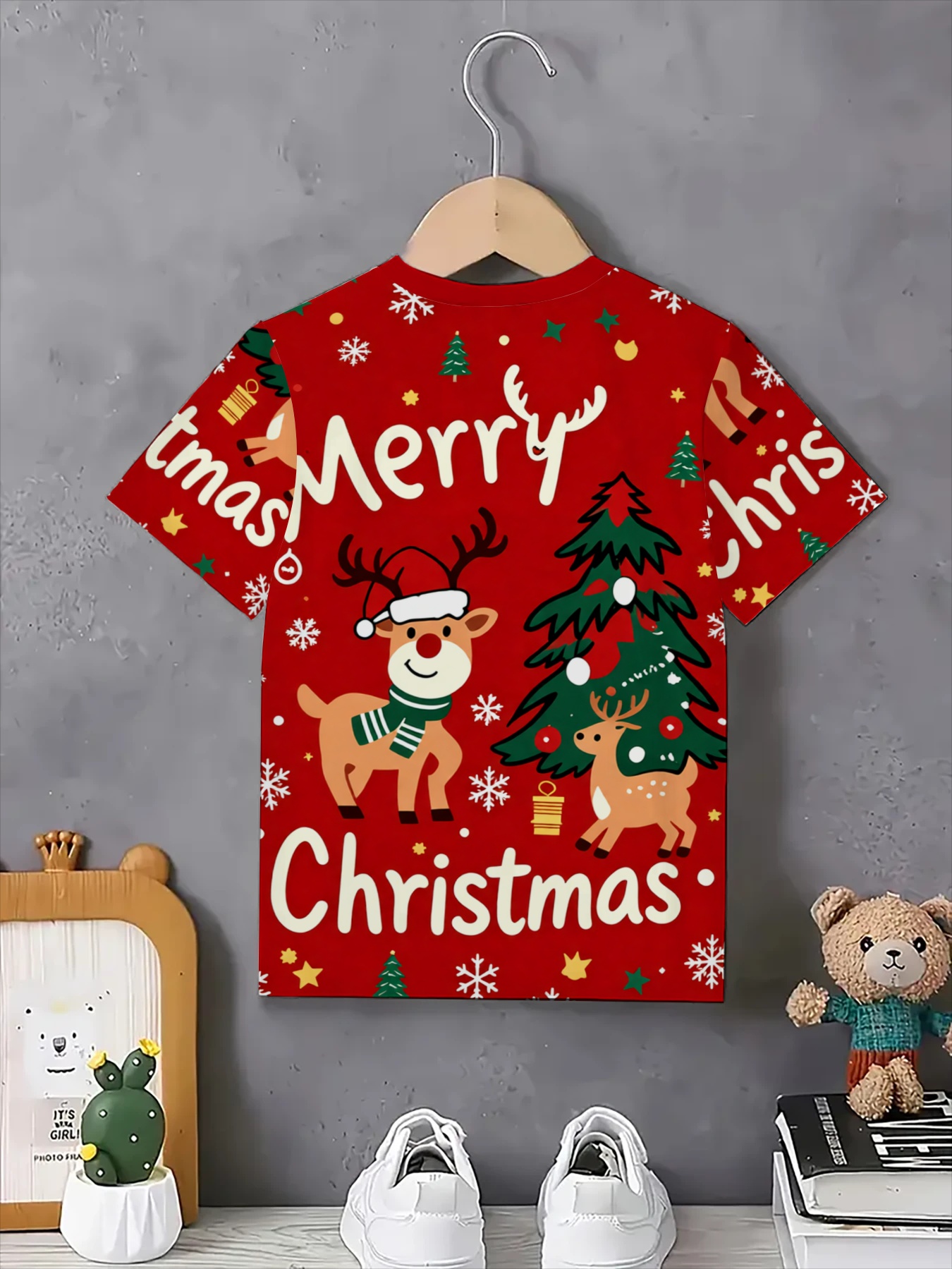 [weihnachten] neues kreatives, einfaches, abstraktes weihnachts-hirschmuster-print-t-shirt, baby-muster-t-shirt, street-summer-kurzarm- -shirt,   für freizeitkleidung