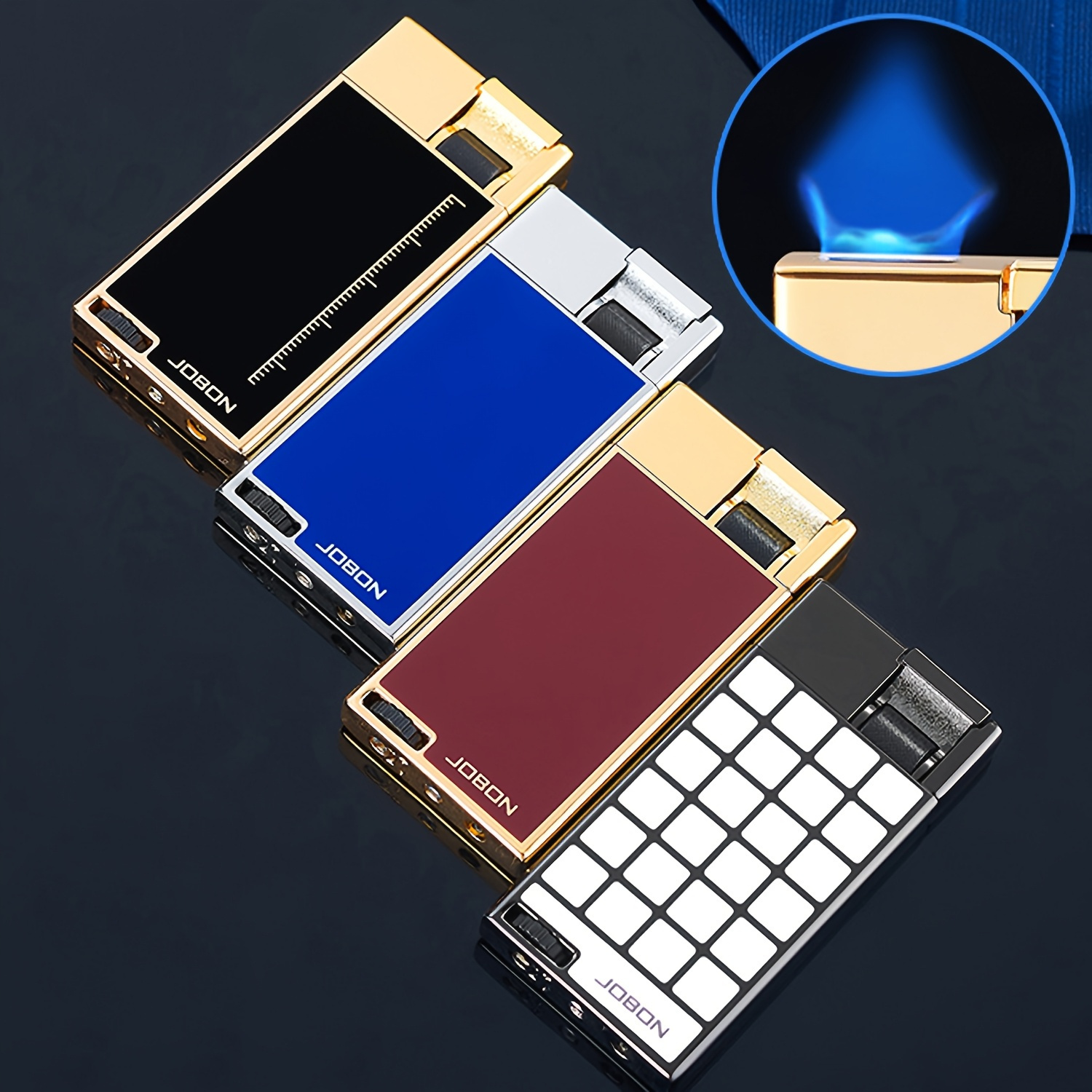 TEMU Metal, Flat Polished Windproof Flame Lighter With Starter, Made Of Alloy, Easier To Use (not Included Butane), Without Battery