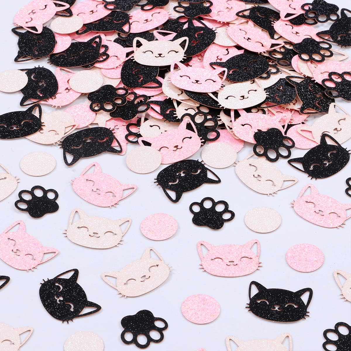 E-shop Katzen Konfetti, Enthält 100 Stück, mit Katzenpfoten Design, Pink, Weiß und Schwarz, für Katzen Party Dekorationen