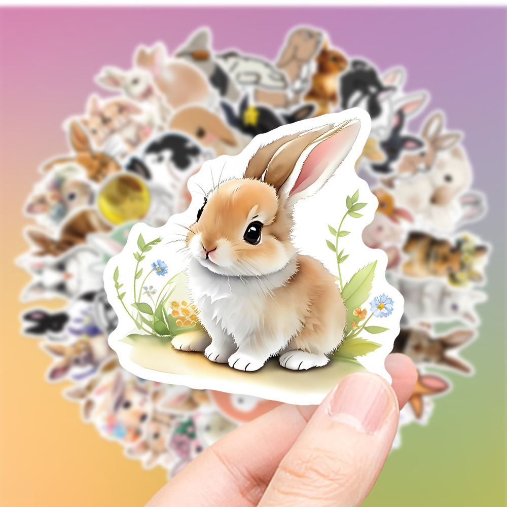 Image of 55pcs Vibrant Rabbit Enthusiast - Themed Sticker Collection: , Illustrations Of Rabbit , , And " Joy" With Quirky Rabbit - Vinyl Aesthetic Stickers - Ideal For