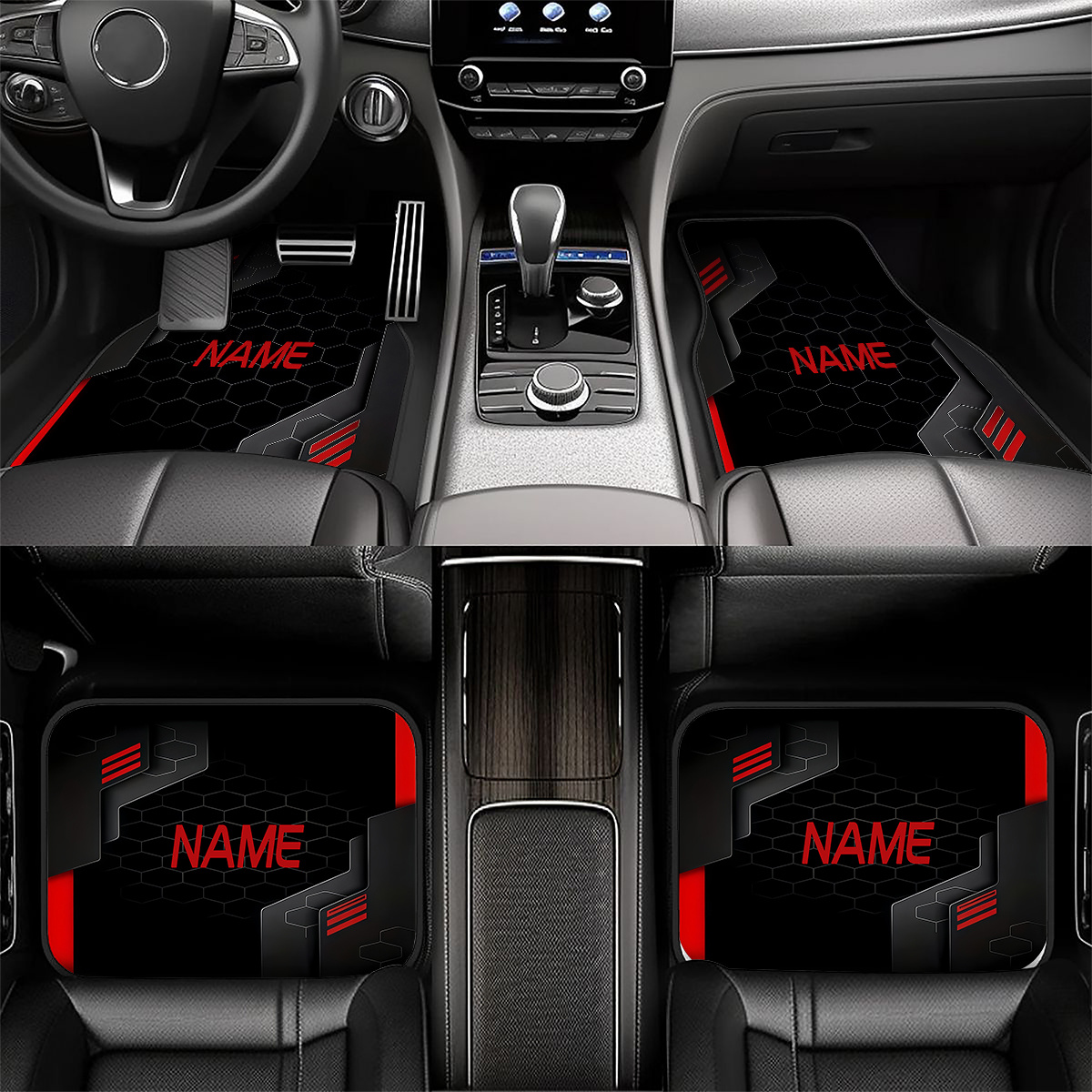 TEMU 4pcs Customizable Name Car Mats Featuring A Cyber-mechanical Style Personalized - For Men/women - Easy To Clean Automotive Interior Additions -