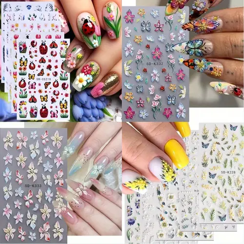 13pcs 5d embossed daisy nail art stickers vibrant floral leaf designs self acrylic decals with semi for easy diy manicure nail stickers