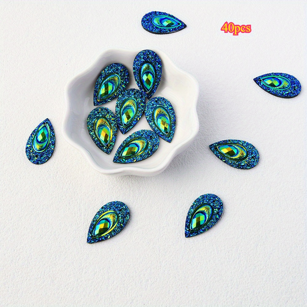 TEMU 2d Flat, 8-40pcs Pearooster Eye Resin Rhinestone Beads Teardrop .6*2.7cm Dark Blue Flatback For Setting Bezel Tray Pendant Charms Jewelry Making