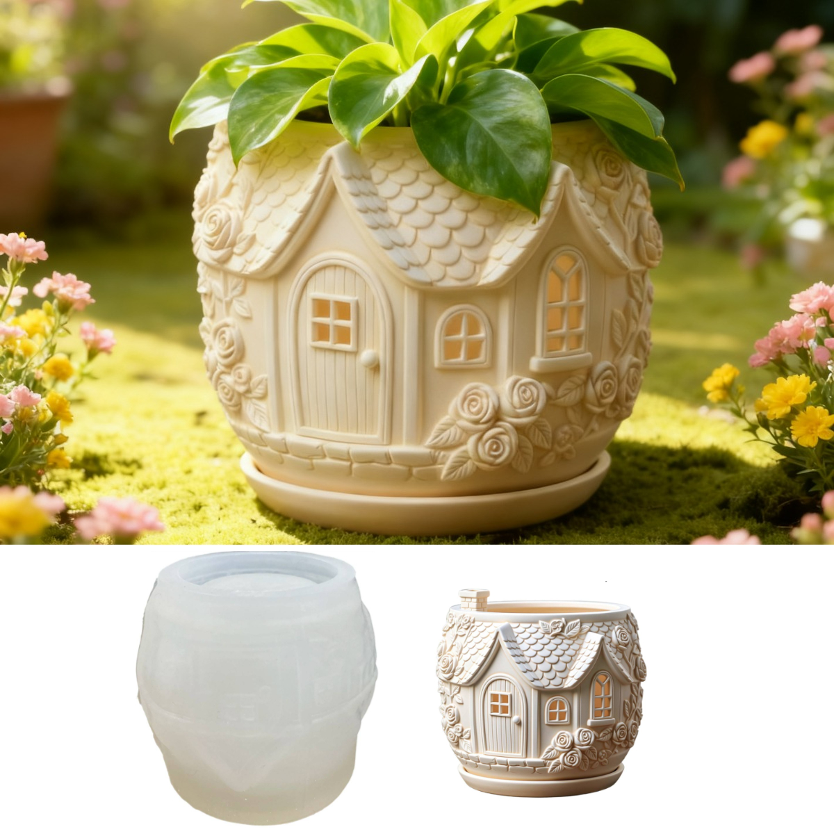 Image of 3d Greenhouse Resin Silicone Mold. Reusable Mold For Scented Candle Holders, Flower Pots, And Storage Jars. Create Pots With Shapes. - Compatible With Epoxy Resin, Plaster