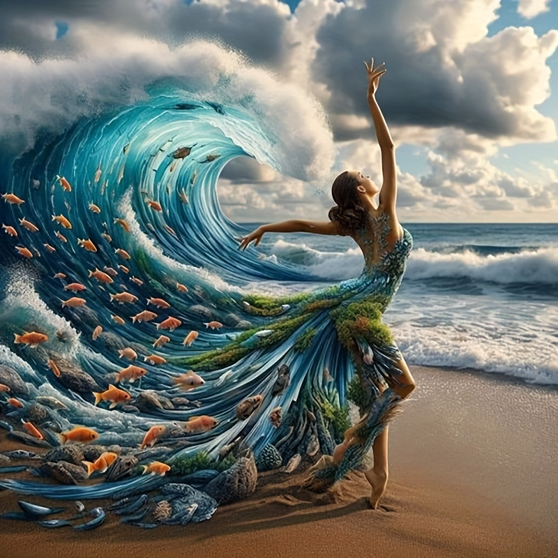 large 15 7x15 7 inch   paradise diamond painting kit a vibrant ocean and dancer scene with round diamonds on canvas the perfect relaxing gift for your     new diamond painting 0