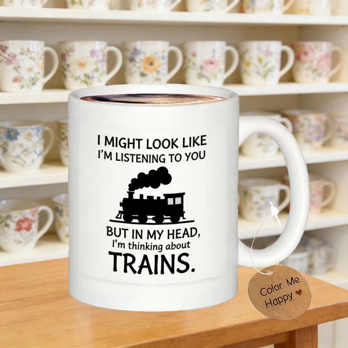 TEMU Coffee Cup Ceramic Coffee Mug Tea Mug With I Might To You But In My Head I'm Thinking About Trains Funny Train Print Ideal For Home Office Train