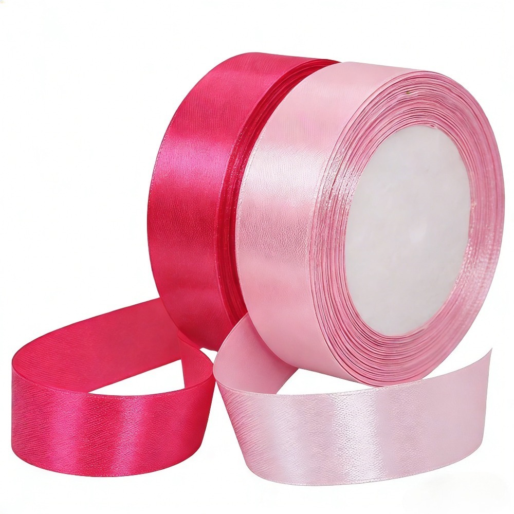 E-shop 2 Rollen 42,4 Meter 25 mm Breite Luxuriöse Satinbänder, Lebendiges Pink & Stoffband für Elegante Geschenkpräsentation & Ramadan-Dekoration,